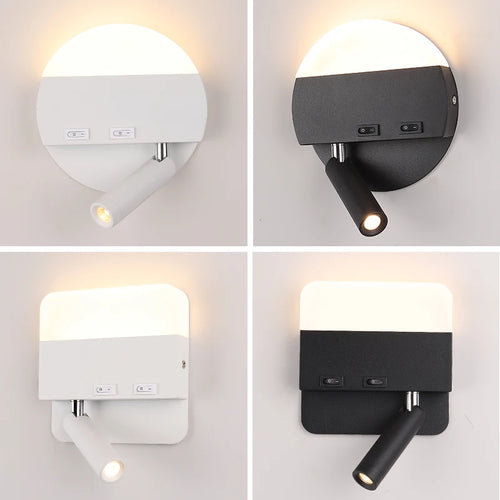 Minimalist ultra-slim indoor LED wall light with round spotlight switch, super bright for hotel or bedroom decor - vue 2 sur 14