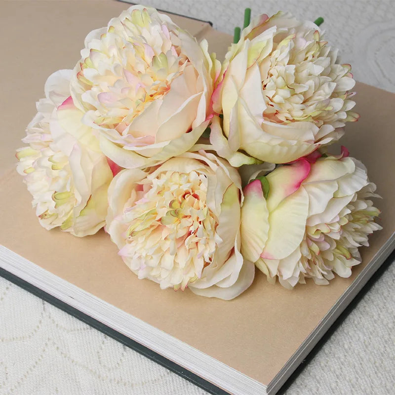 bouquet de 5 pivoines artificielles en soie pour décoration