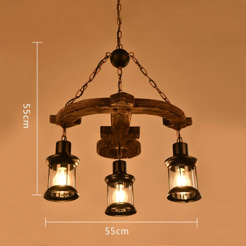 lustre ancre en bois style rétro pour café et restaurant - vue 4 sur 7