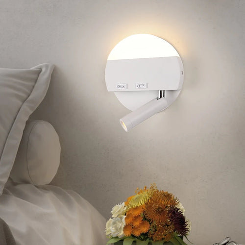 Minimalist ultra-slim indoor LED wall light with round spotlight switch, super bright for hotel or bedroom decor - vue 5 sur 14