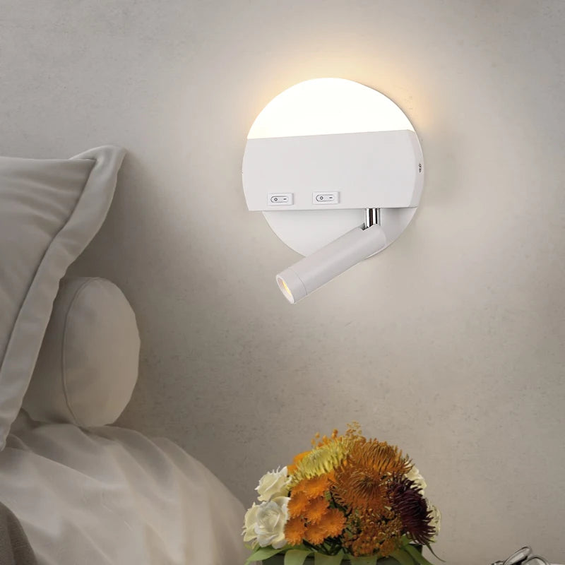 Minimalist ultra-slim indoor LED wall light with round spotlight switch, super bright for hotel or bedroom decor - vue 4 sur 14