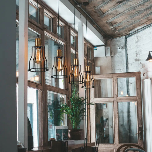 Loft cage wall light with vintage shade for home and living room - vue 5 sur 8