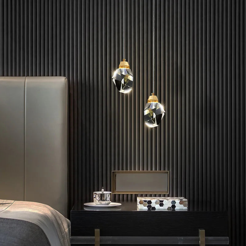 lustre moderne minimaliste en cristal et cuivre luxueux - vue 5 sur 7