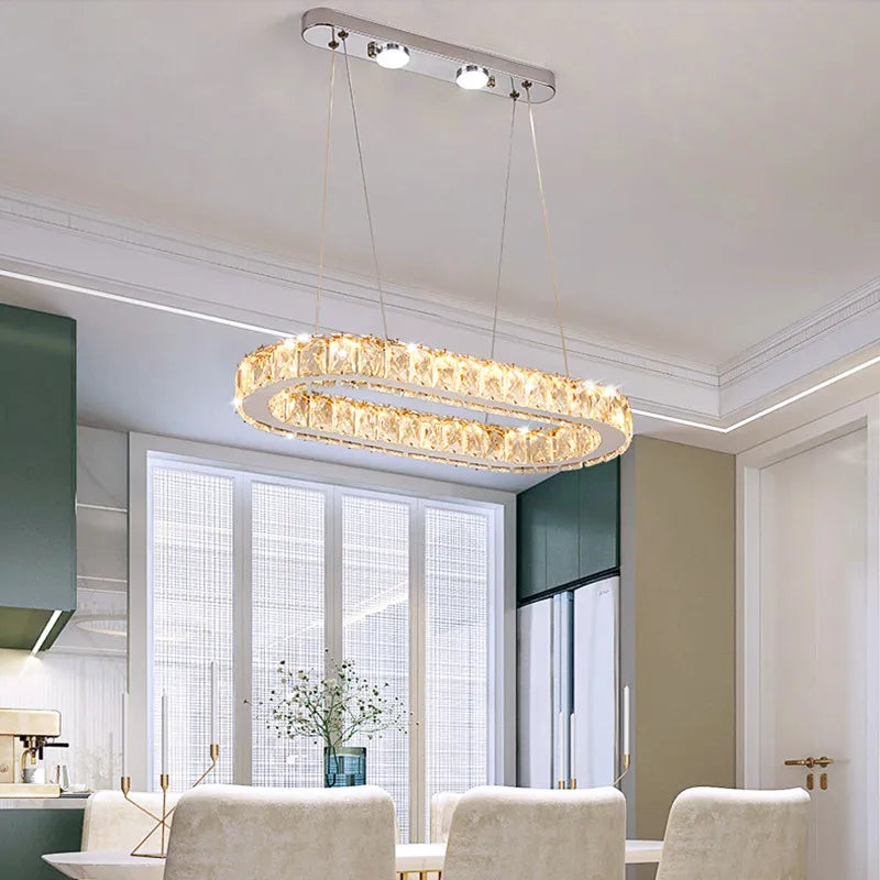 lustre moderne en acier inoxydable avec cristal et éclairage led - vue 4 sur 5