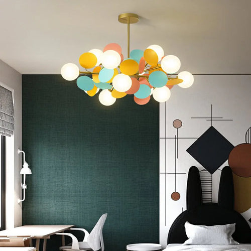 Children's chandelier with multicoloured flowers decorative pendant light - vue 5 sur 18