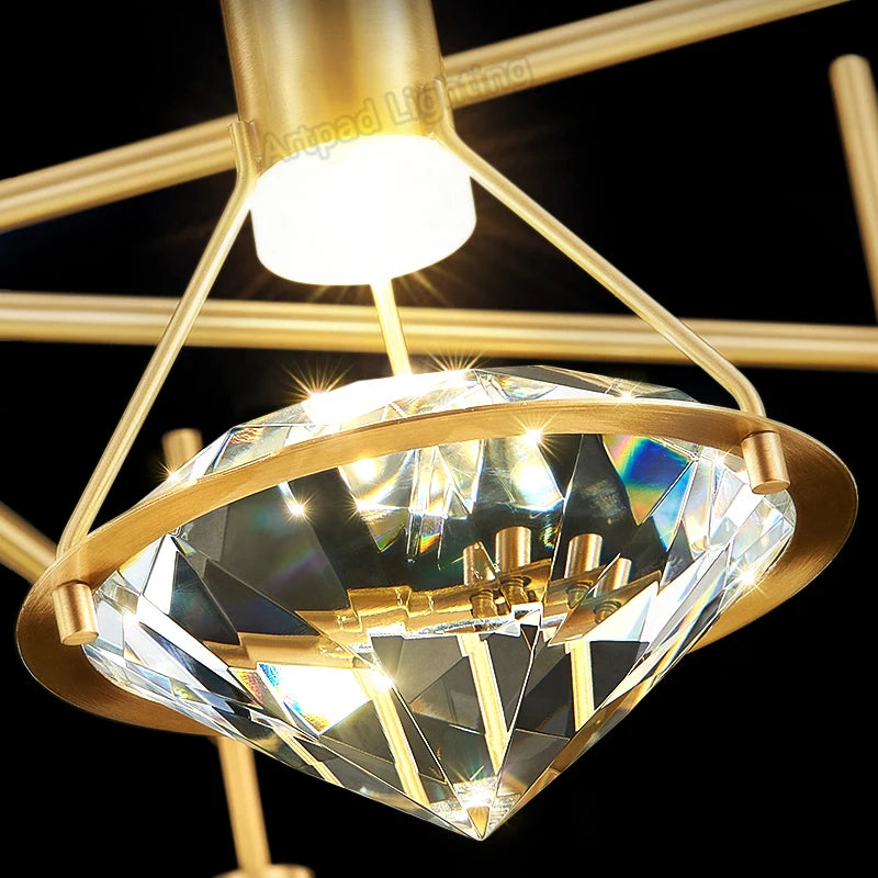 plafonnier de luxe en cuivre avec luminaire moderne en cristal - vue 7 sur 7