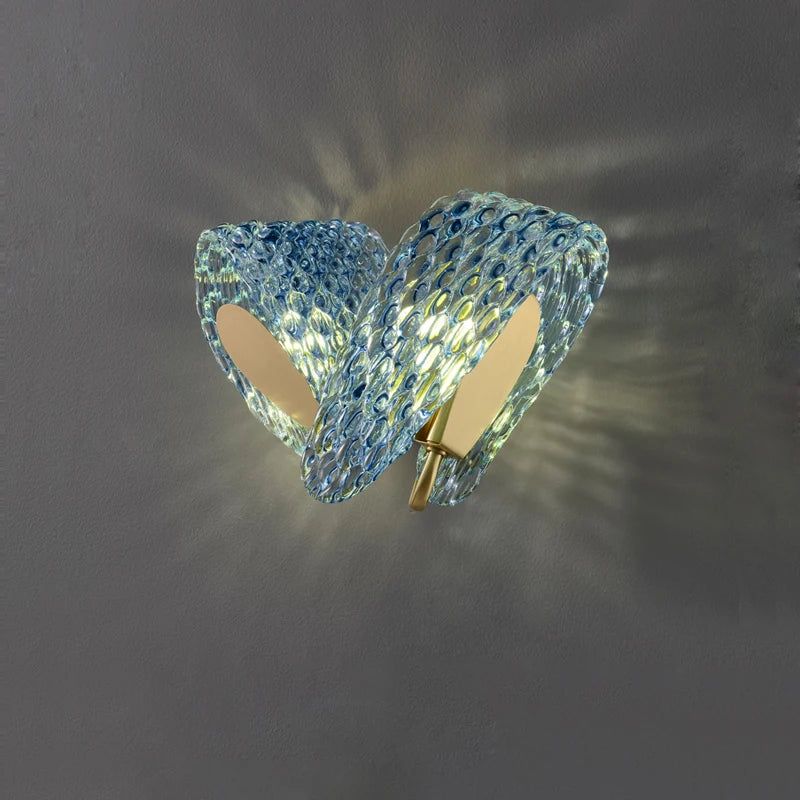 applique murale art déco en cuivre et verre bleu design élégant - vue 5 sur 14