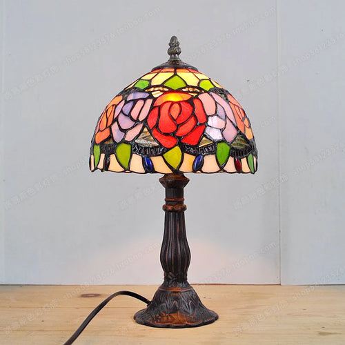 lampe à poser en verre style tiffany avec fleurs décoratives - vue 7 sur 6