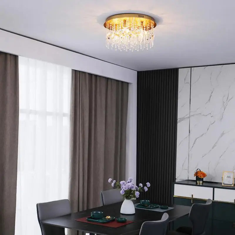 plafonnier led rond cristal luxe style postmoderne européen - vue 4 sur 9