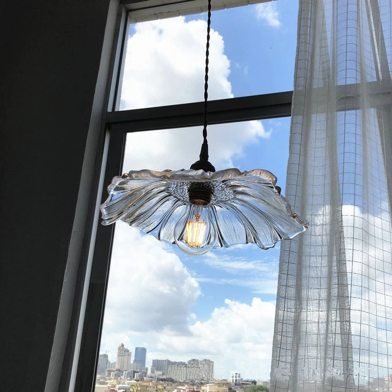 suspension fleur moderne led en verre et laiton nordique - vue 5 sur 8