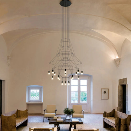 Postmoderne Long lustre noir Design Led Wireflow lustres salle à manger hall Loft maison décorer escalier lumière rustique - vue 5 sur 6