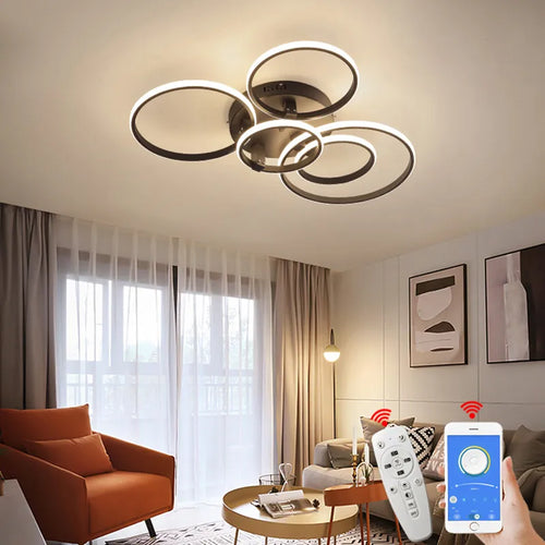plafonnier NEO Gleam plafond moderne à LEDs lumières RC Dimmable cercle anneaux concepteur pour salon chambre - vue 3 sur 13