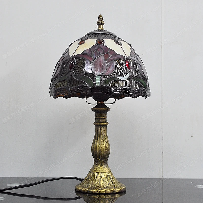 lampe à poser style campagnard en verre tiffany - vue 5 sur 5