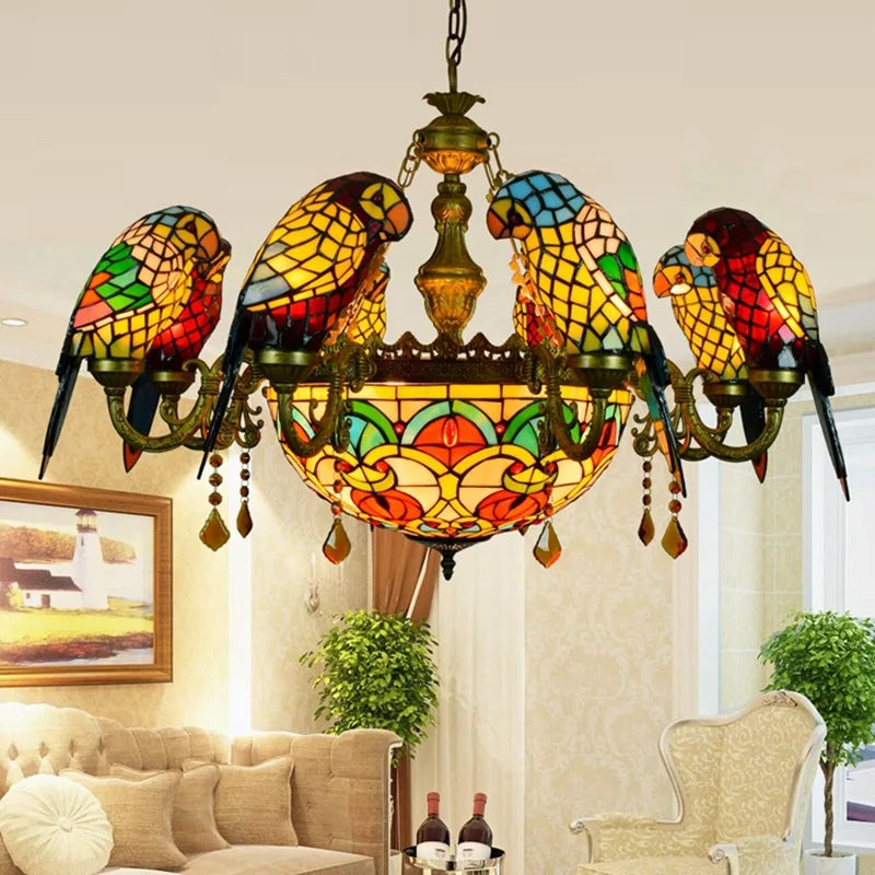 lustre suspendu led perroquet en verre post-moderne rétro américain - vue 4 sur 16