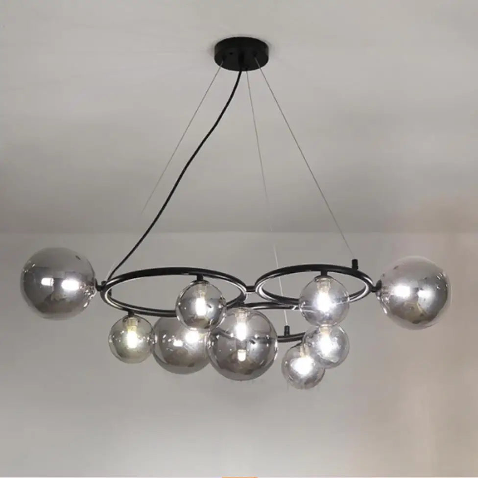 lustre moderne en verre transparent avec cordon métallique réglable - vue 5 sur 10