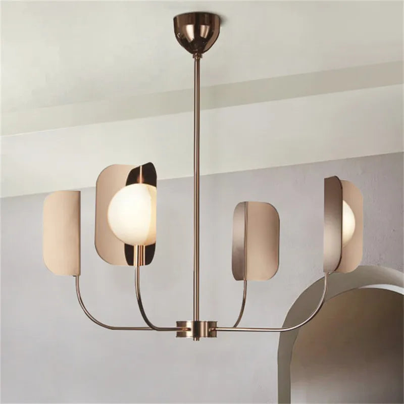 lustre en métal avec feuilles éclairage en verre laiteux design luxueux - vue 3 sur 10
