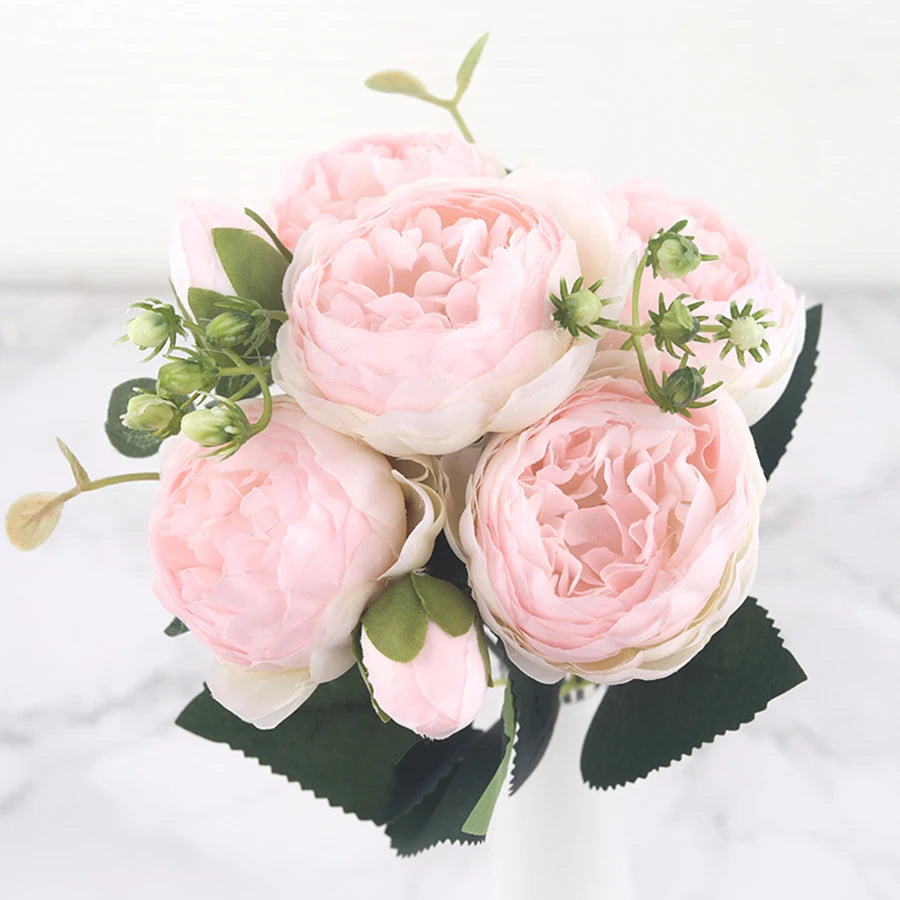 bouquet de fleurs artificielles de pivoines en soie pour décoration intérieure - vue 17 sur 18