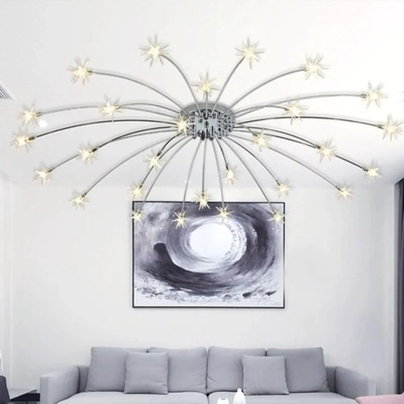 plafonnier moderne rond en cristal avec étoiles lumineuses - vue 5 sur 6
