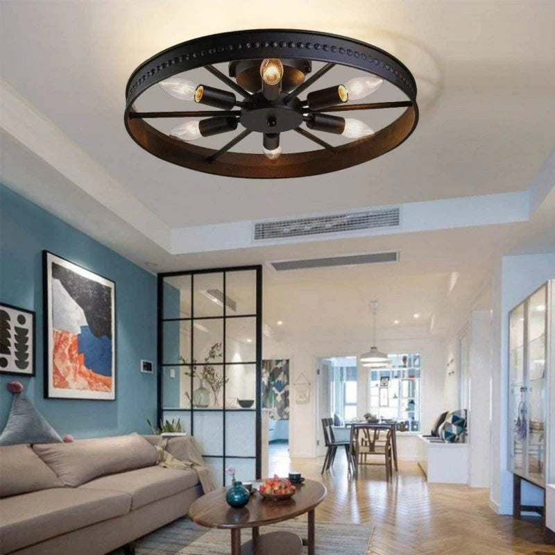 plafonnier rond en fer design industriel rétro décoratif - vue 5 sur 9