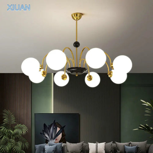 lustre verre blanc nordique américain led lumière suspendue or - vue 2 sur 13