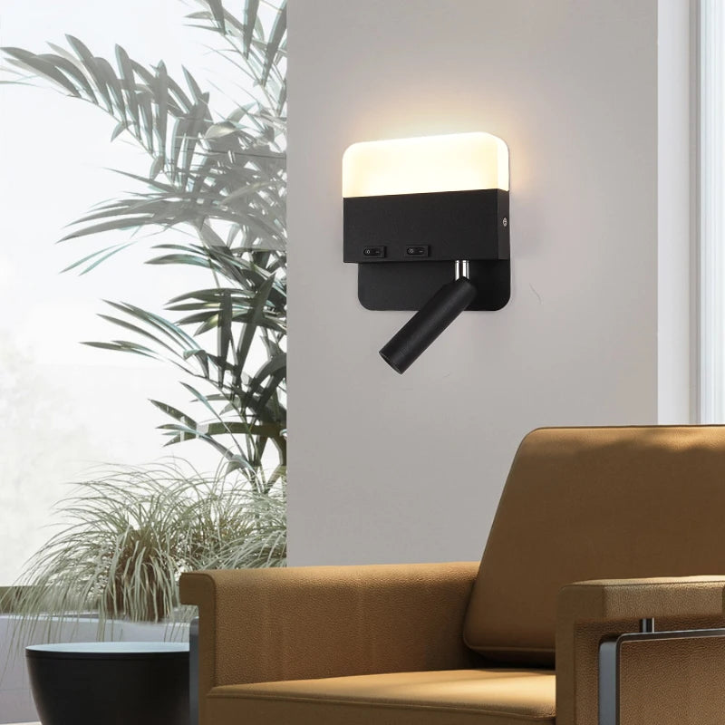 Minimalist ultra-slim indoor LED wall light with round spotlight switch, super bright for hotel or bedroom decor - vue 5 sur 14