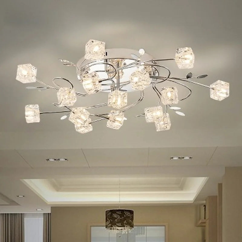 lustre moderne en métal chromé avec cristal et éclairage led - vue 3 sur 6