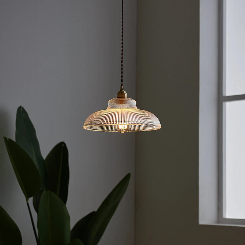 suspension vintage nordique en verre à rayures - vue 4 sur 12
