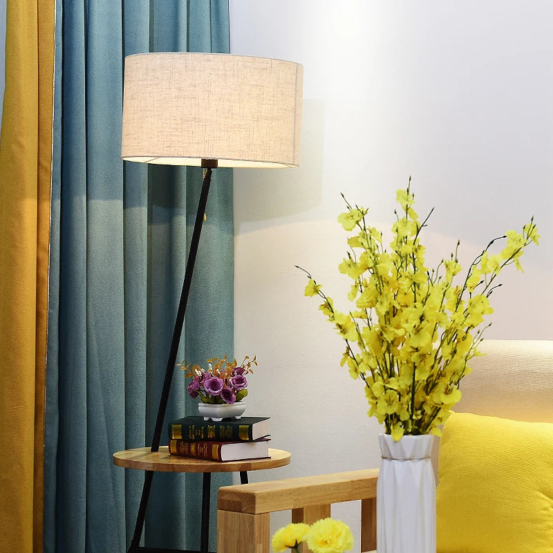 lampadaire en bois style européen avec plateau de rangement - vue 6 sur 9