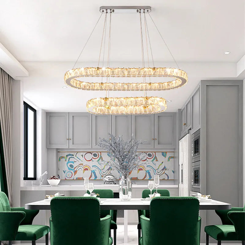 lustre moderne en acier inoxydable avec cristal et éclairage led - vue 2 sur 5
