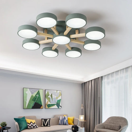 plafonnier led design moderne en acrylique et bois forme moléculaire