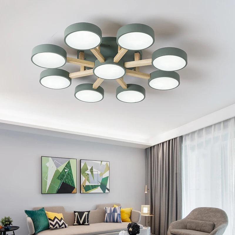 plafonnier led design moderne en acrylique et bois forme moléculaire - vue 4 sur 11