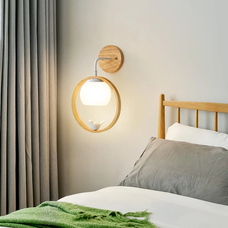 applique murale nordique en bois avec led oiseau créatif - vue 5 sur 8