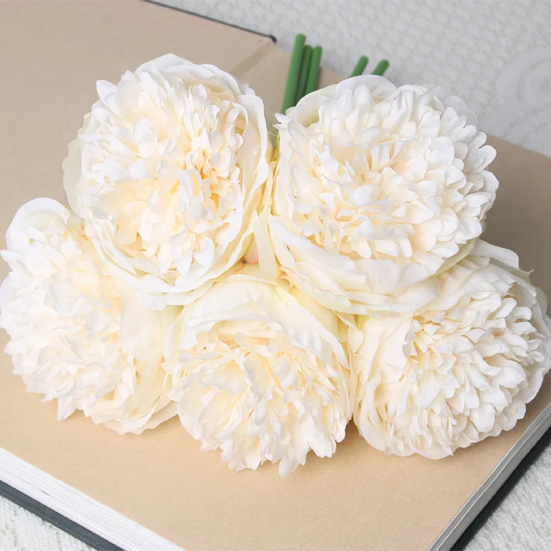 bouquet de 5 pivoines artificielles en soie pour décoration - vue 7 sur 14