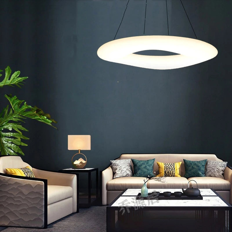 suspension led moderne anneau suspension luminaire 	 décor - vue 5 sur 9