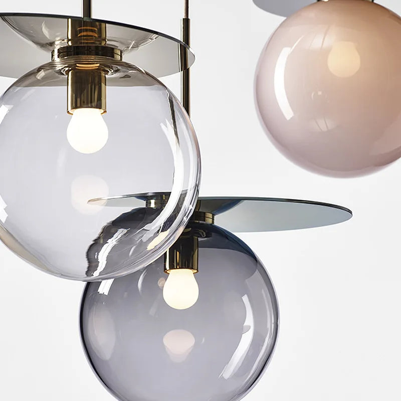 Design UFO Suspension Lumière Ronde Fer Danemark Boule De Verre Coloré LED Suspension Luminaire Maison Cuisine Suspension - vue 6 sur 11