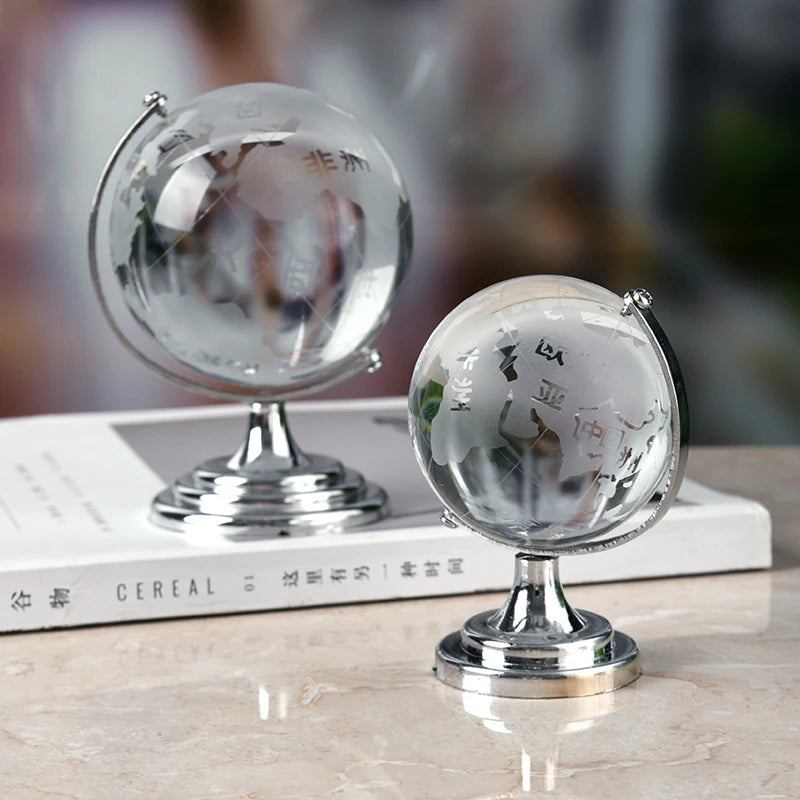 globe en cristal terrestre avec support rotatif décoration géographique - vue 6 sur 7
