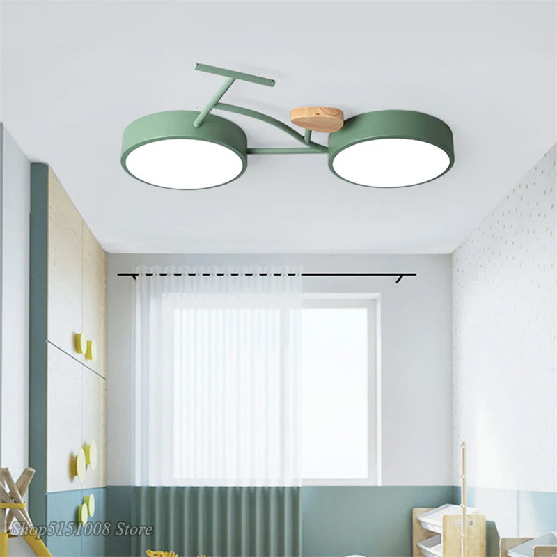 Plafonnier LED nordique 3 couleurs température vélo plafonnier pour enfants chambre enfants chambre de bébé vert blanc gris luminaire - vue 6 sur 9