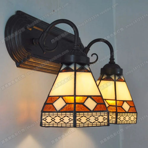 miroir mural double en verre avec lampes rétro décoratif pour jardin - vue 3 sur 3