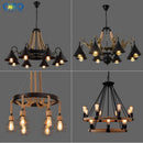 Vintage hemp rope chandelier with iron lampshade for bars and cafés