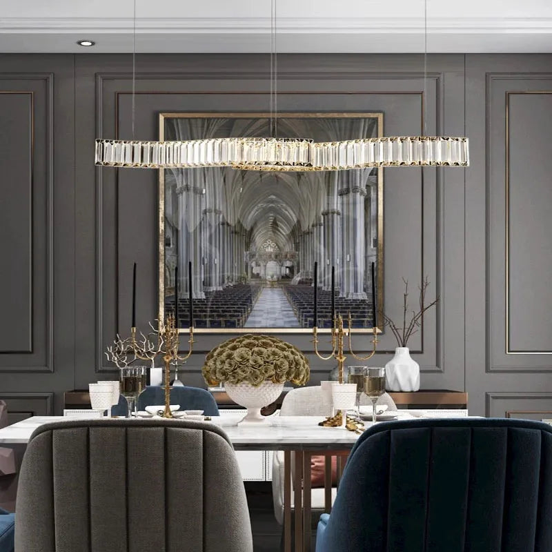 lustre led en bande de cristal design moderne simple et créatif - vue 6 sur 8
