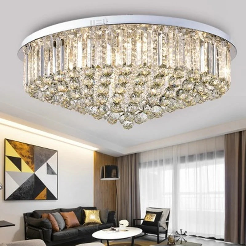 Modern minimalist flush mount K9 crystal chandelier - vue 4 sur 6