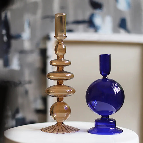 Nordic Glass candle holders, romantic Dinner home decoration, candlestick for birthday wedding, candle holder portavelas decor - vue 7 sur 31