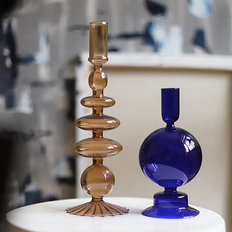Nordic Glass candle holders, romantic Dinner home decoration, candlestick for birthday wedding, candle holder portavelas decor - vue 6 sur 31