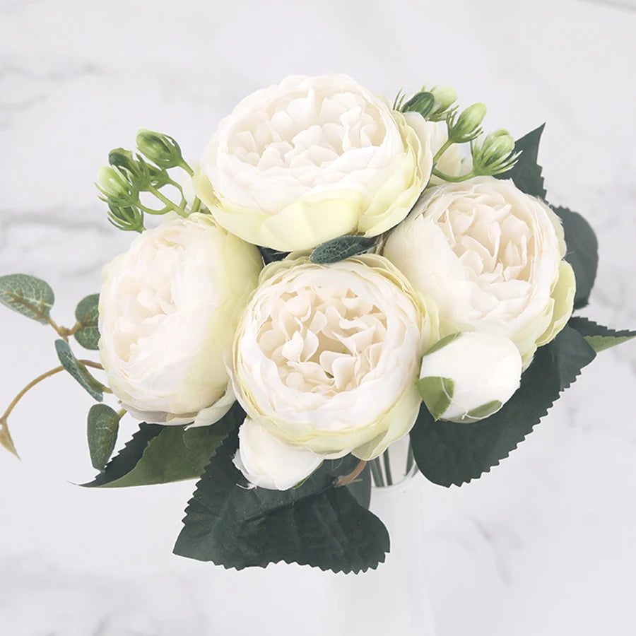 bouquet de fleurs artificielles de pivoines en soie pour décoration intérieure - vue 15 sur 18