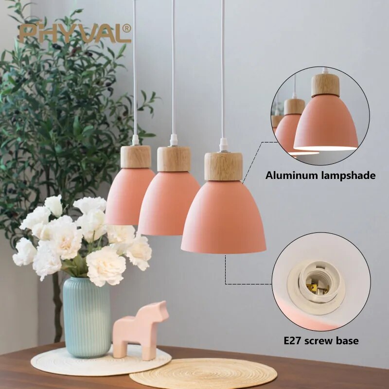 Lustre macaron bois 3 têtes - vue 4 sur 24