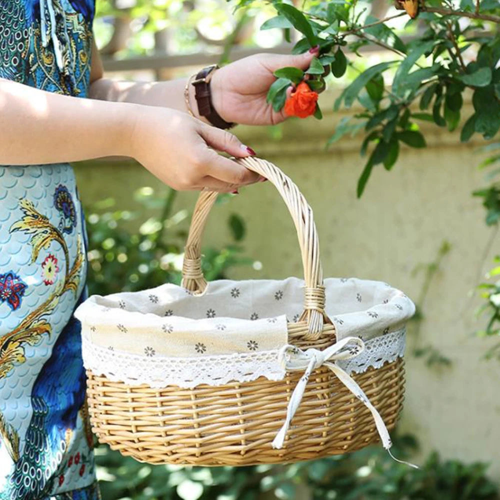 panier de pique-nique en osier grand modèle avec poignée décoratif et pratique - vue 3 sur 8