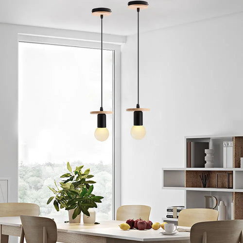 suspension led en bois simple nordique pour décoration maison