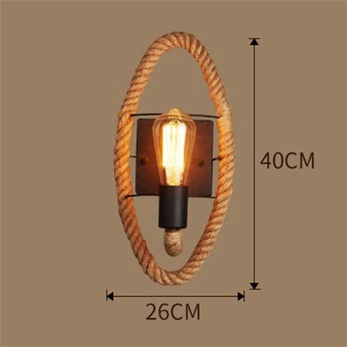 Industrial vintage hemp rope wall light
