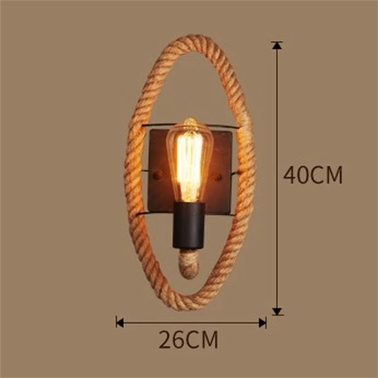 Industrial vintage hemp rope wall light