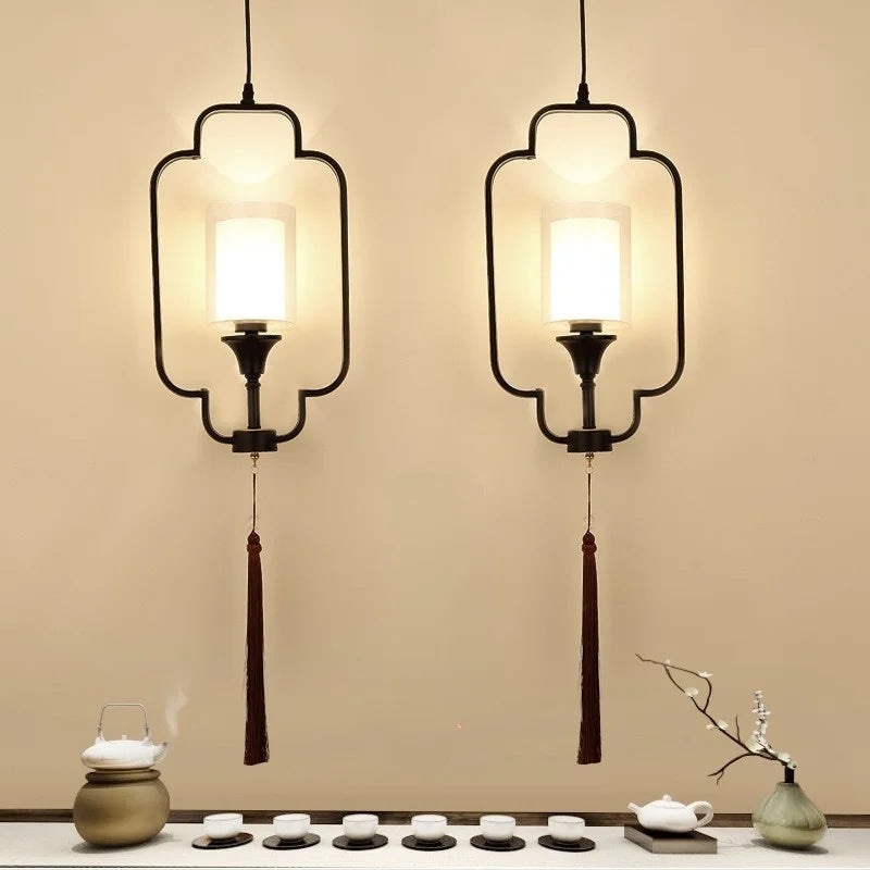 lustre chinois moderne simple avec lumières led suspendues - vue 2 sur 8